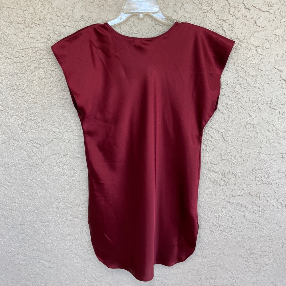 Vintage 80s Cranberry Satin Short Sleeve Nightgown - Size S - Picture 5 of 12